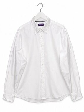 Ralph Lauren Purple Label Made in Italy White Piqué Button-Down Shirt Size 17